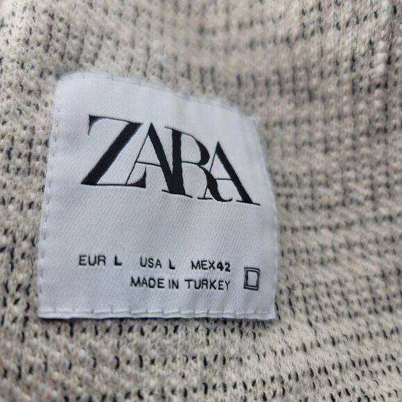 Zara Jacket Tweed Cream Blazer Zip Up Zipper Pockets Long Sleeves Knit Large - Picture 5 of 7
